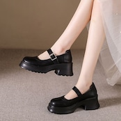 ストラップ  厚底 プレーントゥ シューズ  90015