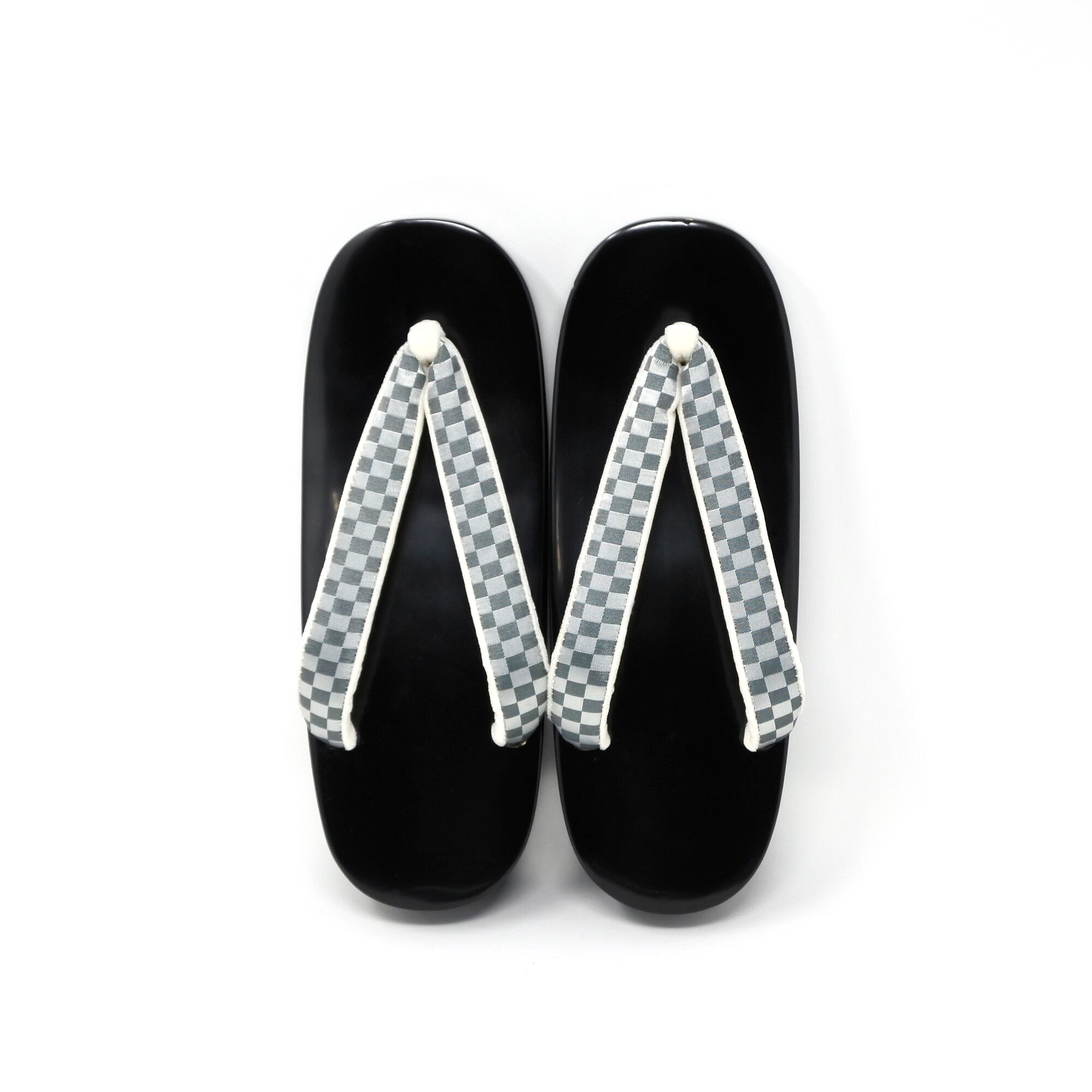 訳あり] 黒塗 大艶 舟形 下駄 市松花緒 テラコッタ / サンドベージュ