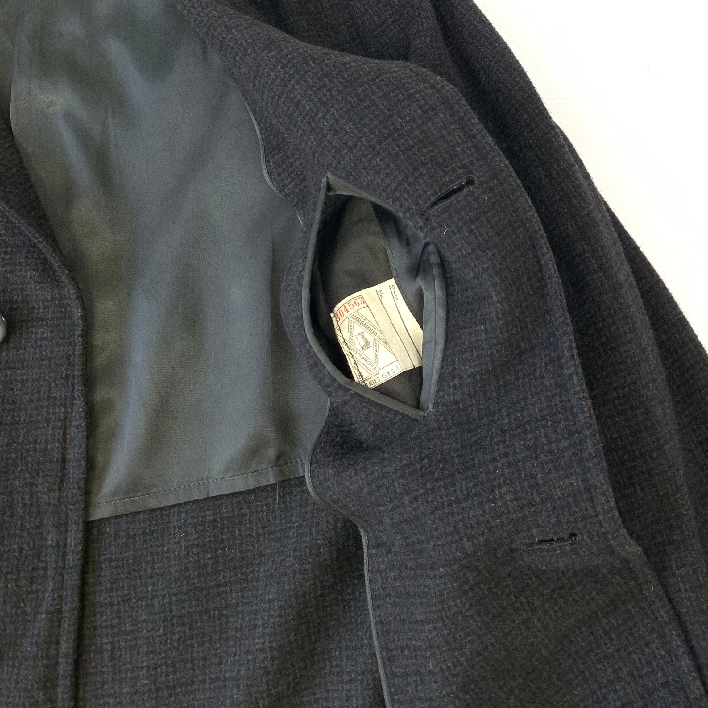 0343 / 1960's dark plaid cashmere mixed? wool coat チャック 暗色