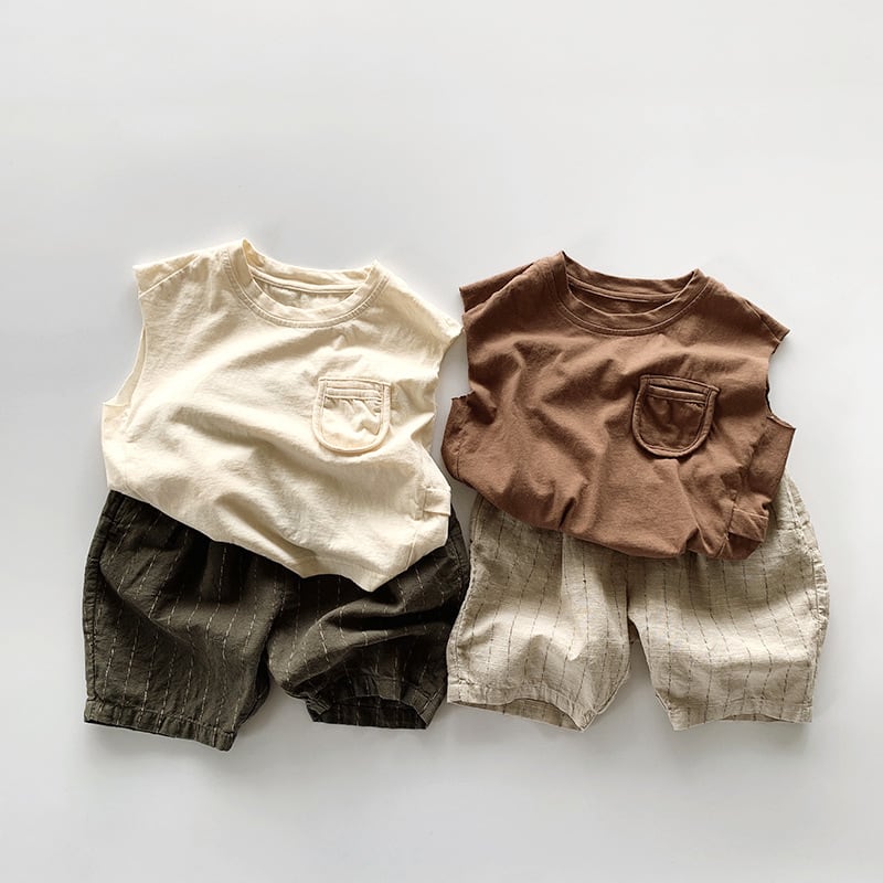 【BABY&KID】夏新作 ノースリーブ無地Tシャツ