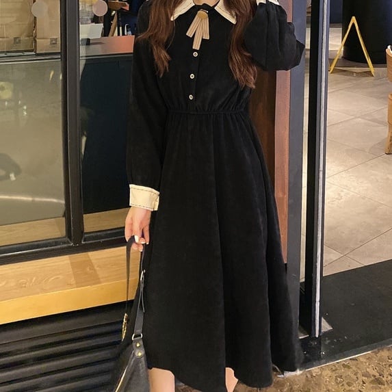 ワンピース シャツワンピース ミモレ丈 マキシ丈 長袖 無地 秋 冬