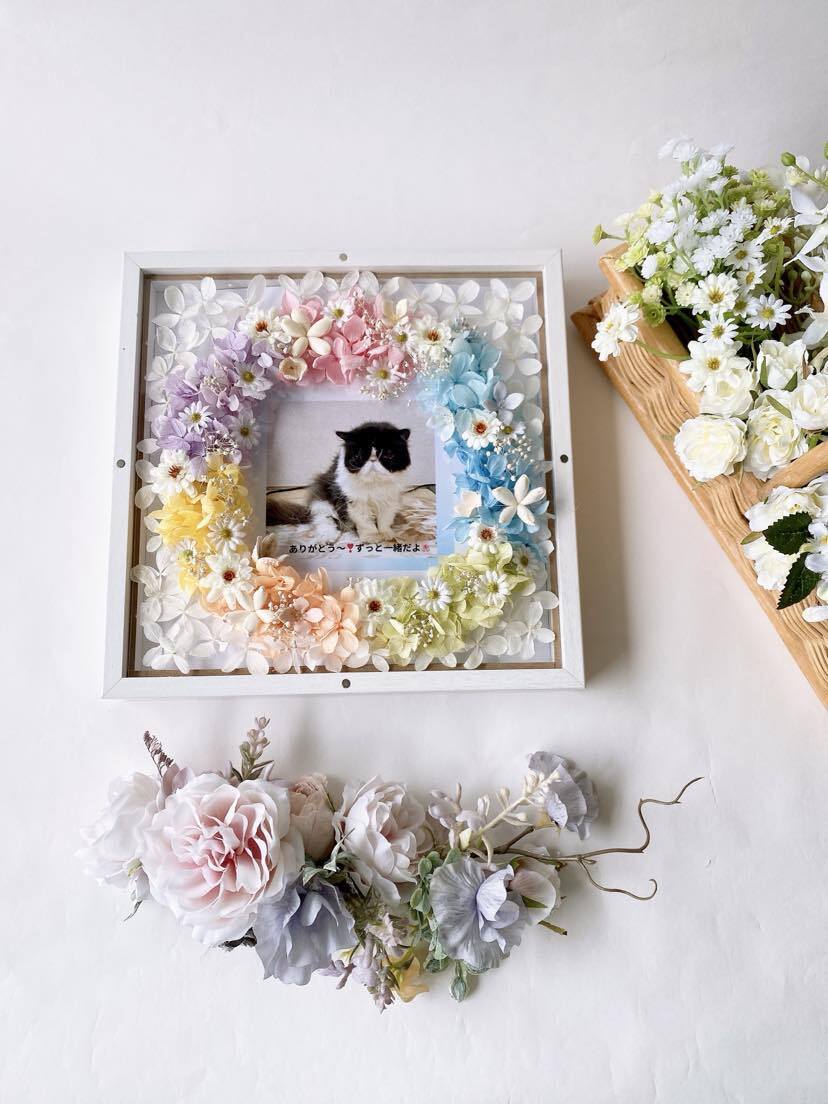 【セミオーダー】《虹のお花畑 CM4》21×21×D５㎝ /写真/名入れ/メッセージ