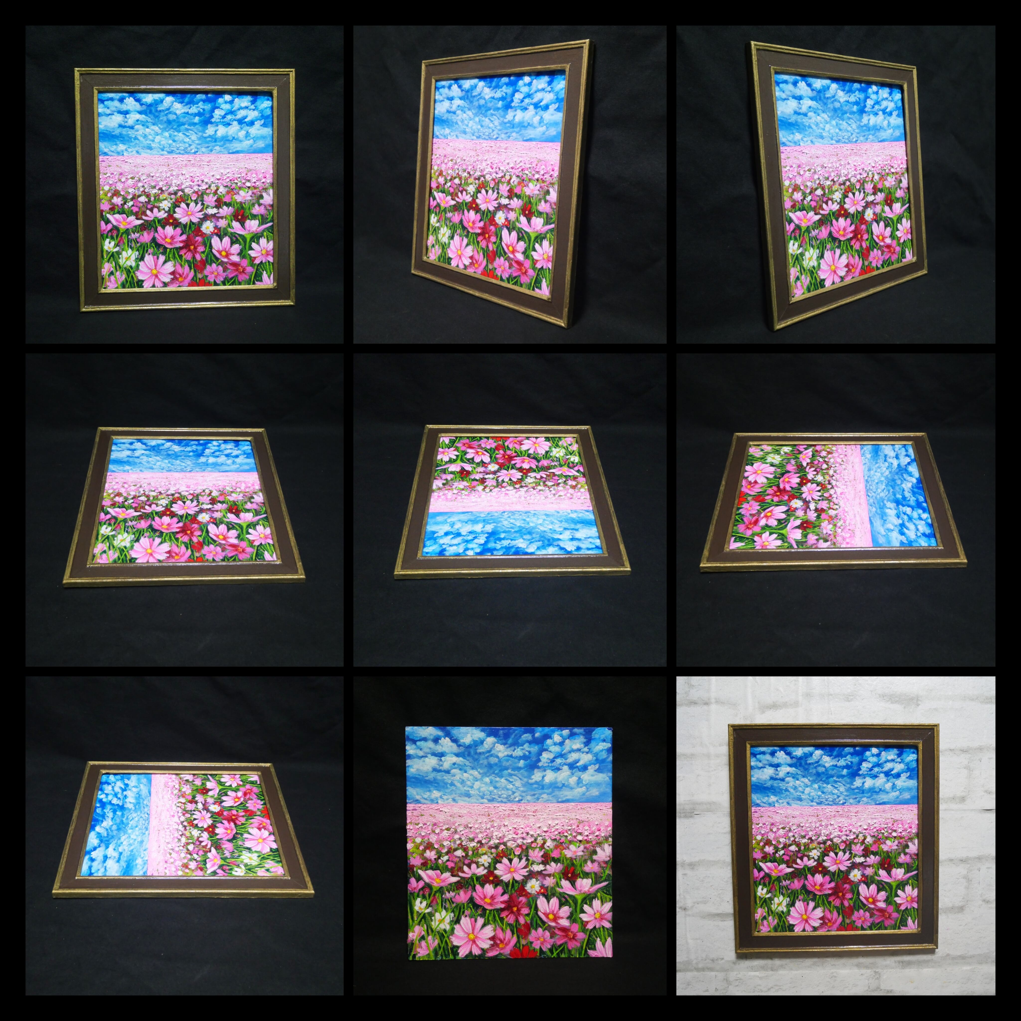 油絵 油彩 油彩画 絵画 絵【秋空とコスモス】 | HIROSHI1990