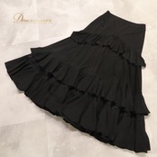 社交ダンス 衣装 Chacott Dance Sport チャコット ダンススポーツ スカート レッスンウェア ブラック系 黒 花柄 レース フリル フレアスカート 無地 シンプル ボリューミー 華やか かわいい おしゃれ 上品 大人っぽい 透け感 ダンス レッスン 練習 ダンス衣装 練習着