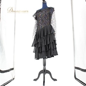 社交ダンス 衣装 ラテン ドレス ワンピース パーティ衣装 女性用 レディース オールシーズン ブラック系 prima boutique プリマブティック ステージ衣装 フェス コスチューム お洒落 デザイン 軽量 伸縮性 華やか お揃い お出かけ 女子会 イベント カジュアル 上品 クラシック おしゃれ ショート丈 アシンメトリー フリル 体型カバー