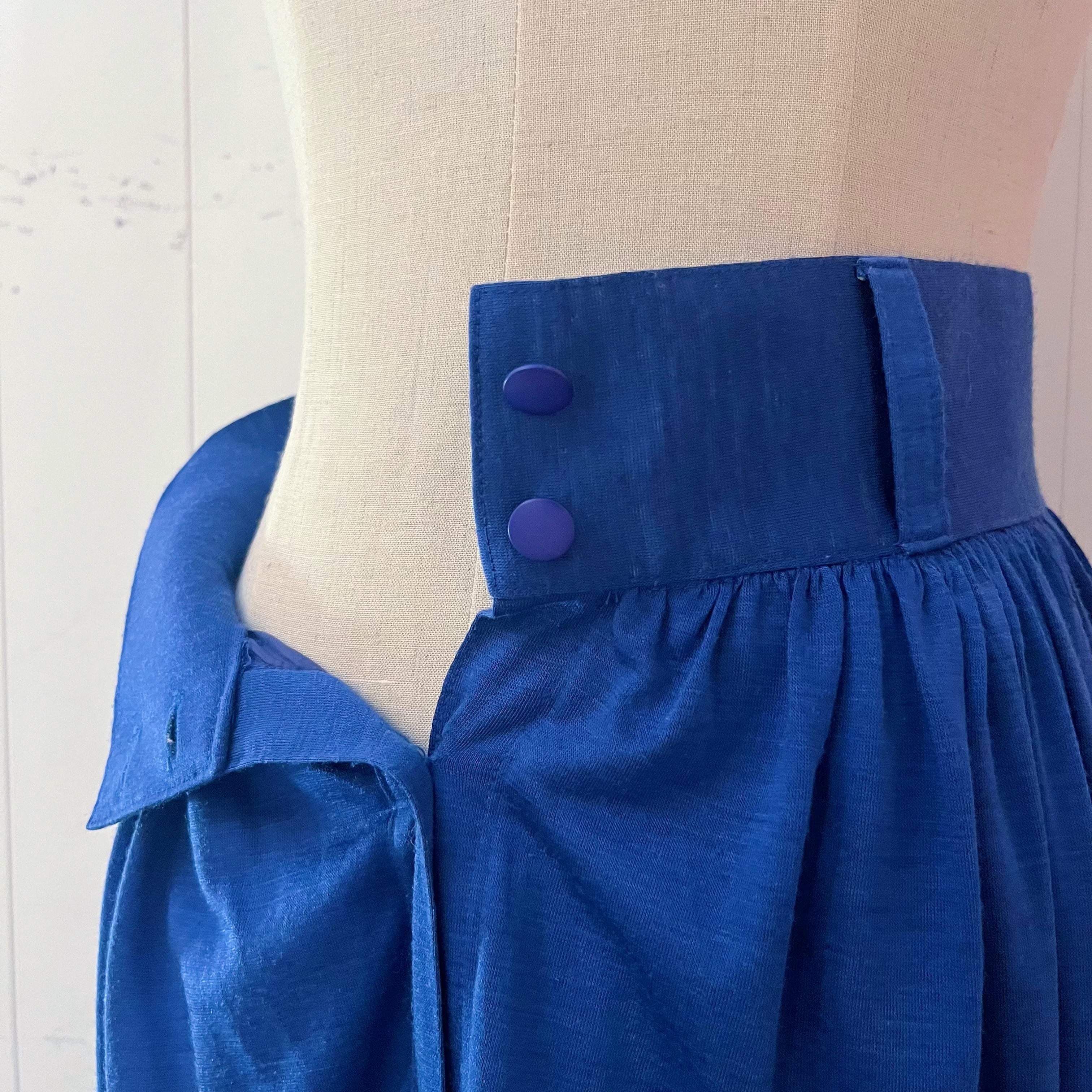 renoma / blue front button gather skirt