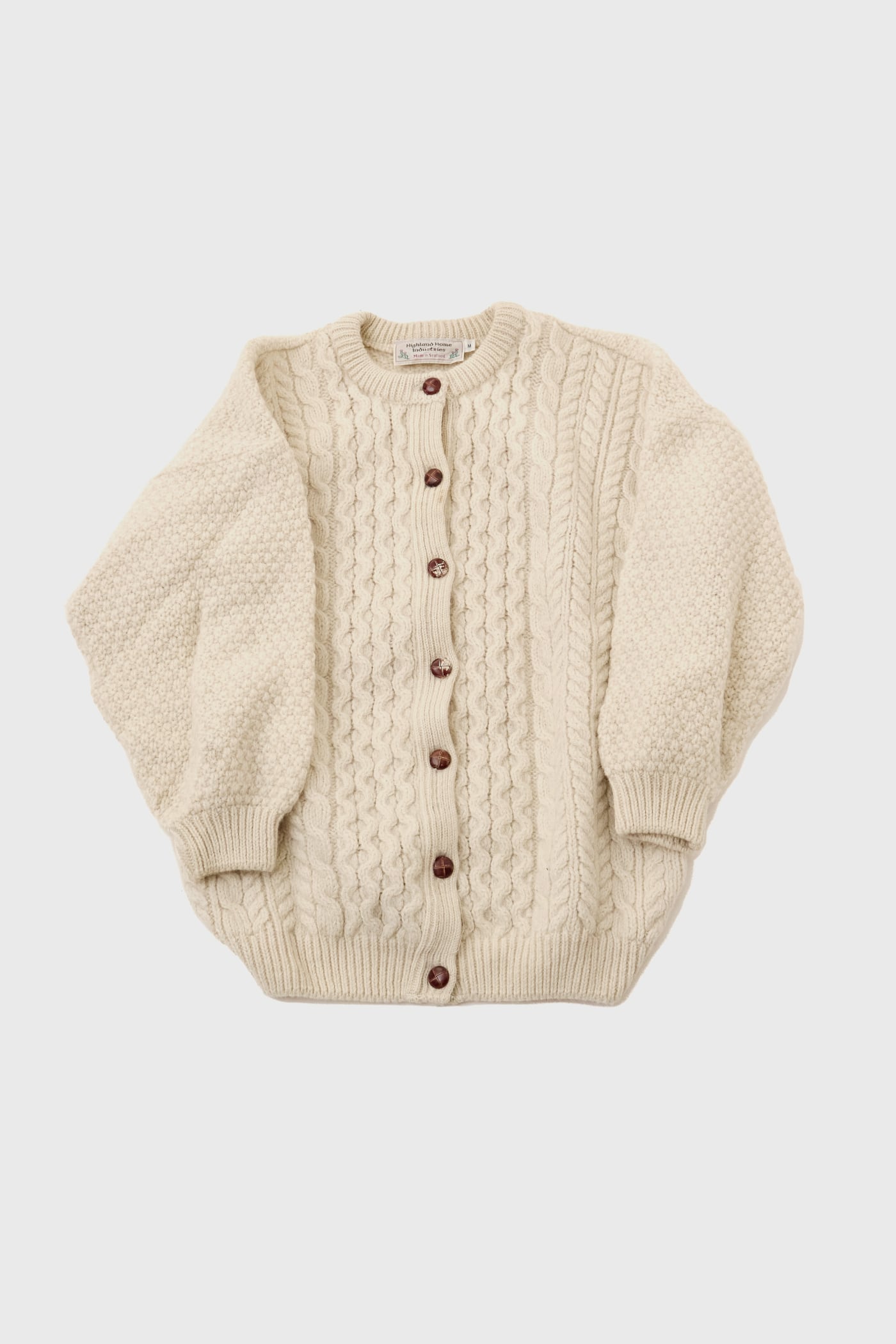 HANDKNITTED CABLE DESIGN CARDIGAN IVORY