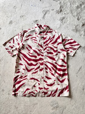 00s Calvin Klein Jaens/Multi print S/S Shirt/S (M相当)/総柄半袖シャツ/カ－キ/バ－ガンディ－/CK/カルバンクラインジ－ンズ