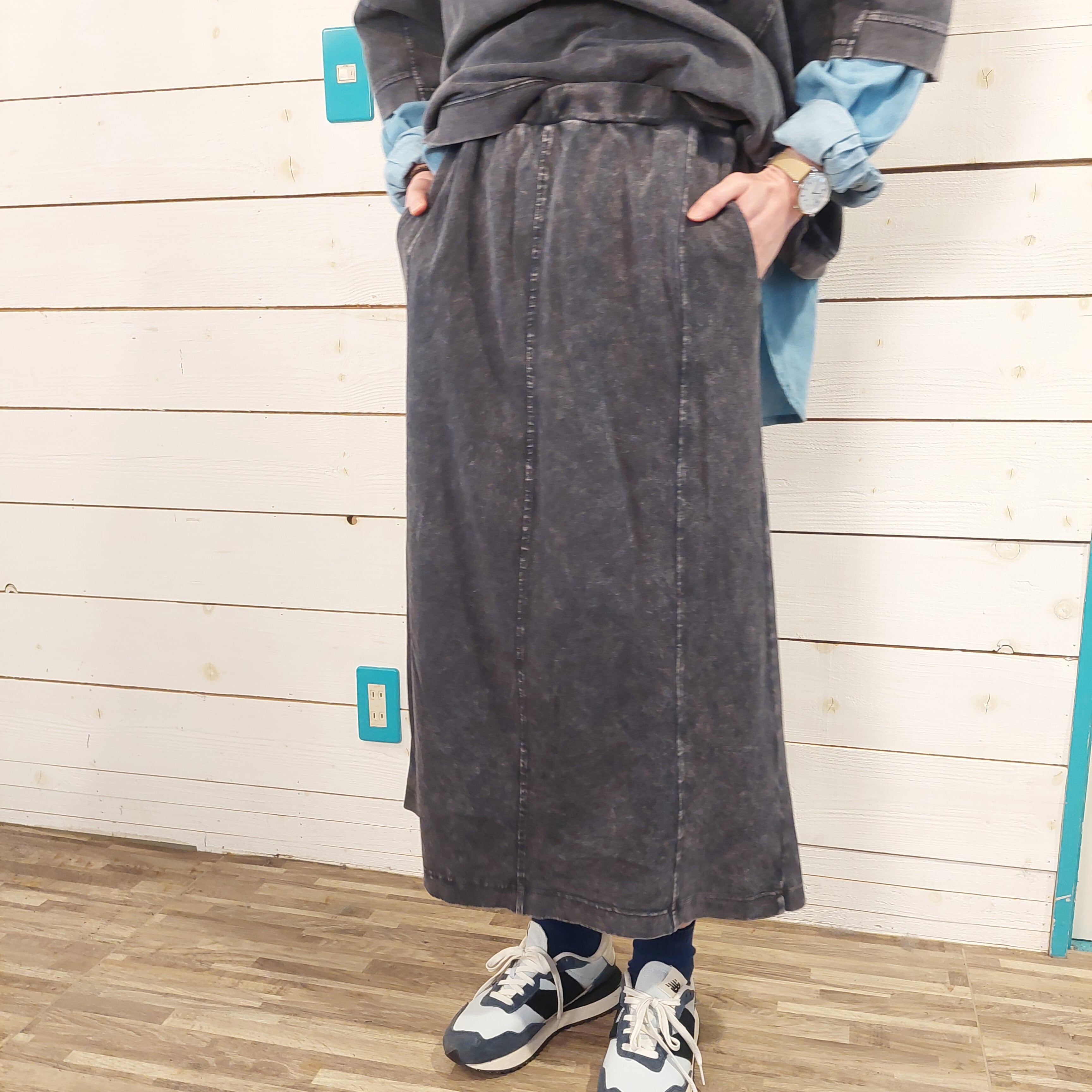 『People's』413 KAKELA 天竺ピグメント タイトスカート　ウエストゴム