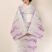 《藤翠香》FUJI SUIKŌ❤︎ピーコックくずし柄×ドット〜洗えるきもの(シルジェリー格子柄)〜