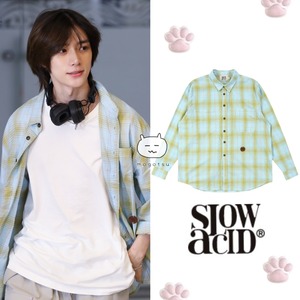 ★TXT ボムギュ 着用！！【SLOW ACID】SUMMER LIGHT CHECK SHIRT [SKY BLUE]