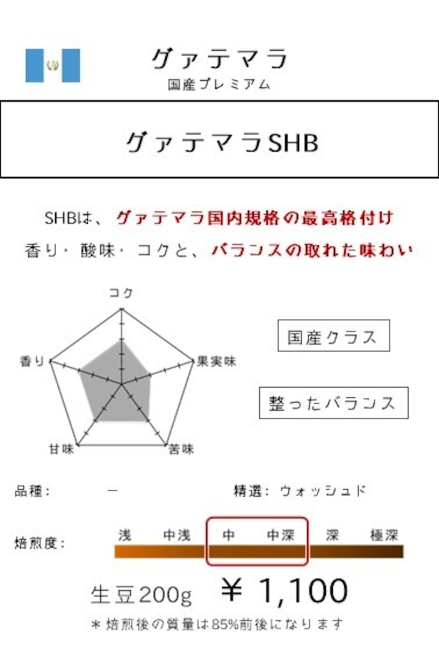 ※200g単位での販売です【グァテマラ】SHB　-Premium★★-