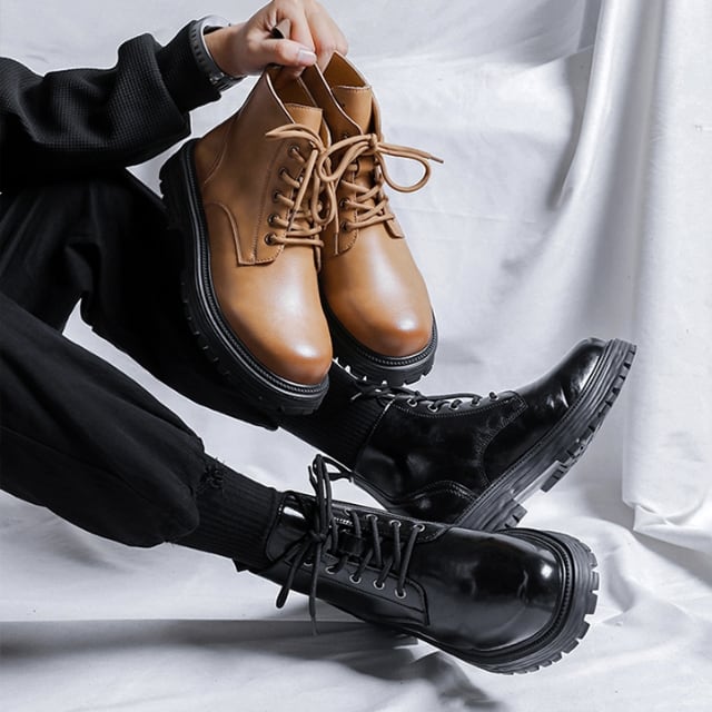 【予約販売】ブーツ レザーシューズ ハイカット 革靴 メンズ 靴 ブラック ブラウン お洒落 韓国 トレンド カジュアル通勤 通学 カジュアル 24cm/24.5cm/25cm/25.5cm/26cm/26.5cm/27cm