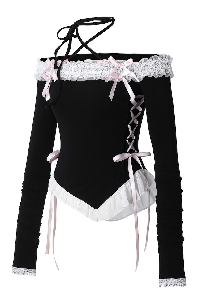 [SHUSHU CHERRY] ♥ DOLLY HIME OFF-SHOULDER T ♥ (black) 正規品 韓国ブランド 韓国ファッション 韓国代行 韓国通販 shushucherry シューシューチェリー