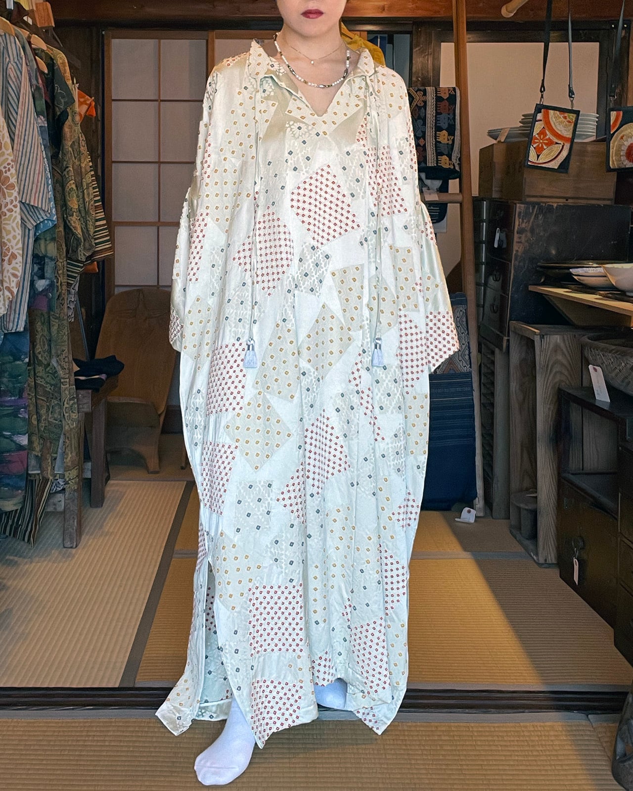 SHIBORI - kimono Long Dress / 絞り ワンピース 着物ドレス