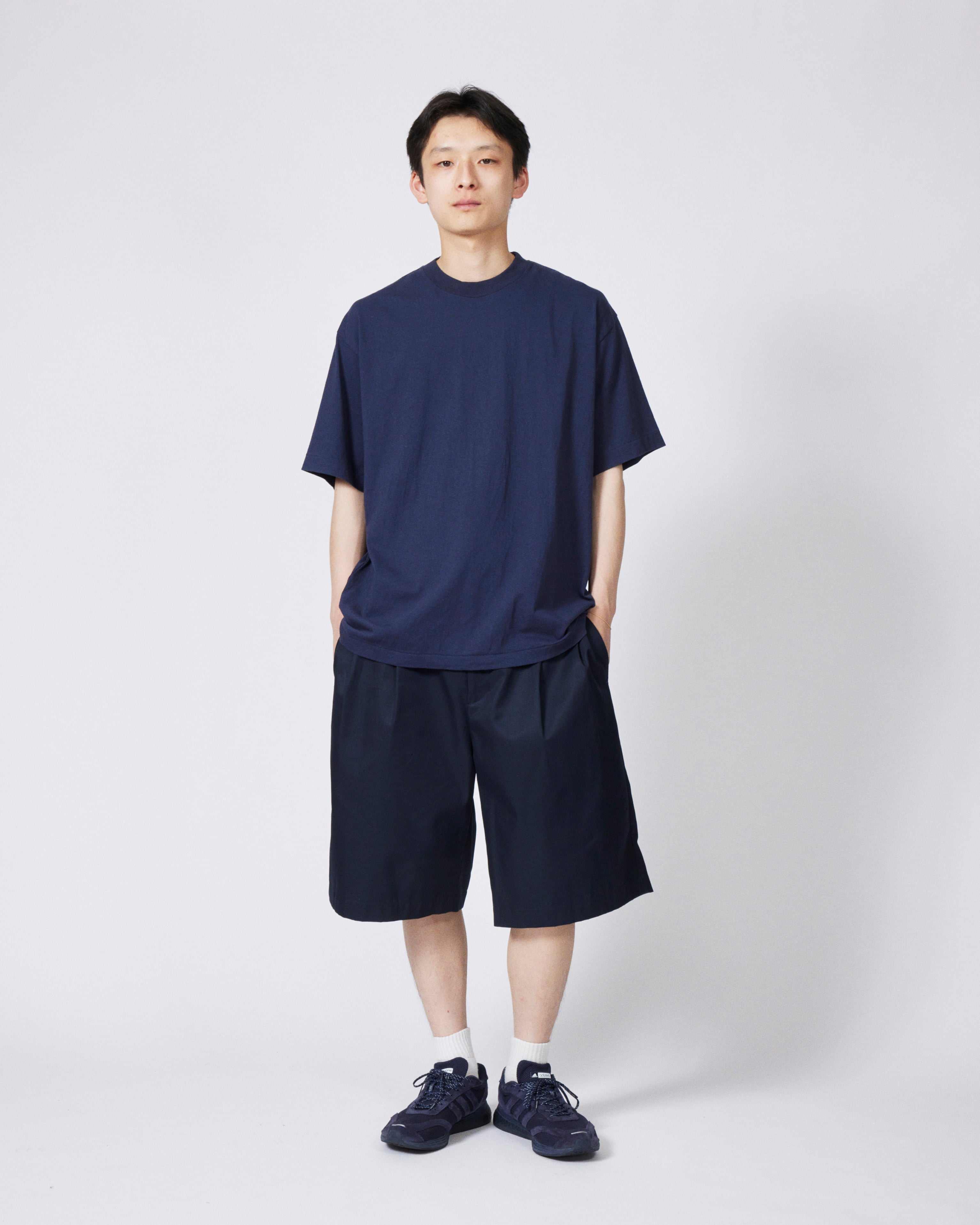 everyone two tuck cotton wide short pants (D.NAVY) | everyone