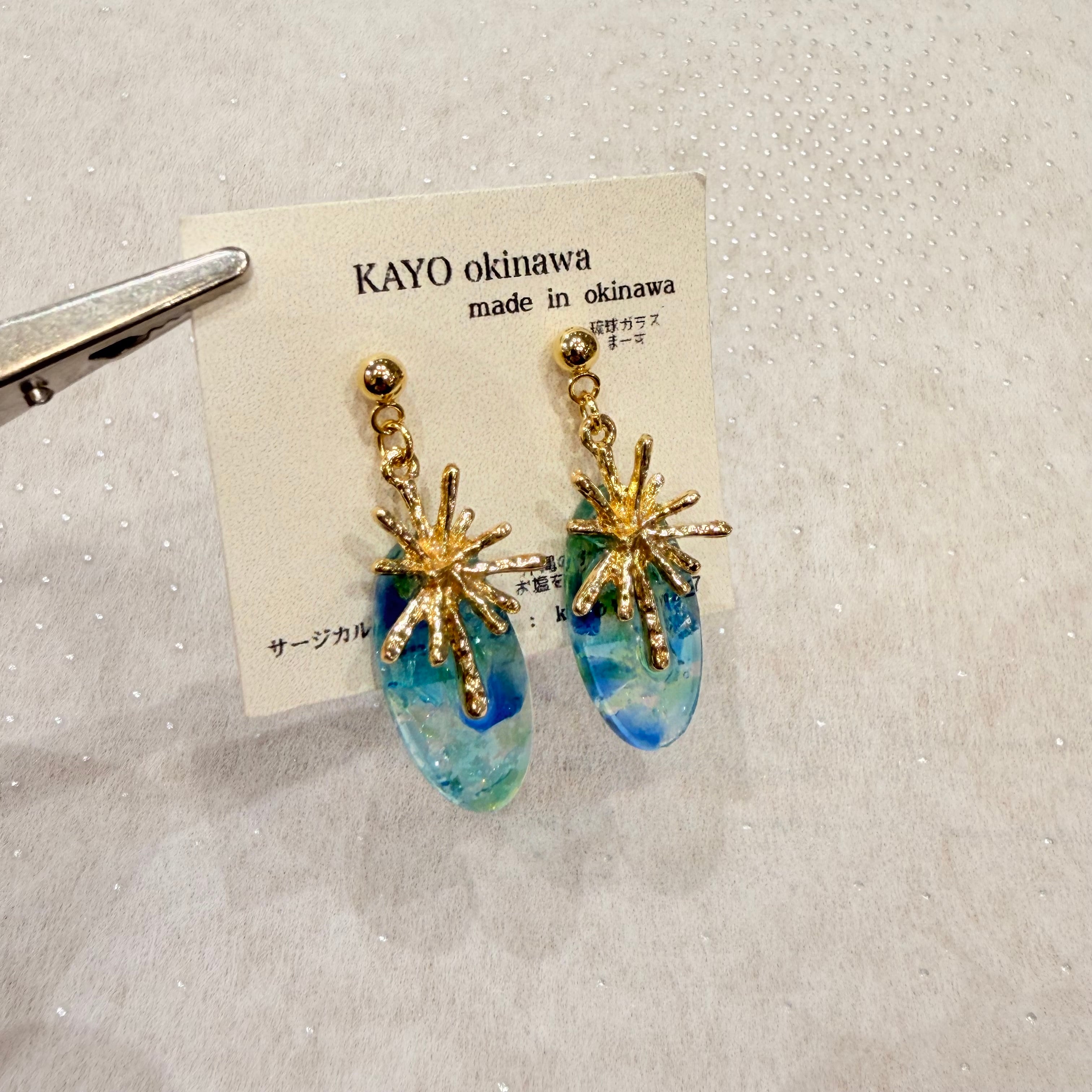琉球ガラスまーす入りピアス（T-A17-51）①.② | tete by okinawa