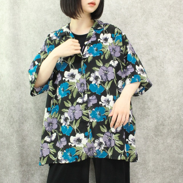 開襟 Total pattern flower art design shirt
