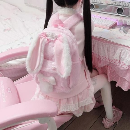 ゆめかわ♡もこもこピンクうさ耳リュック　bag6　