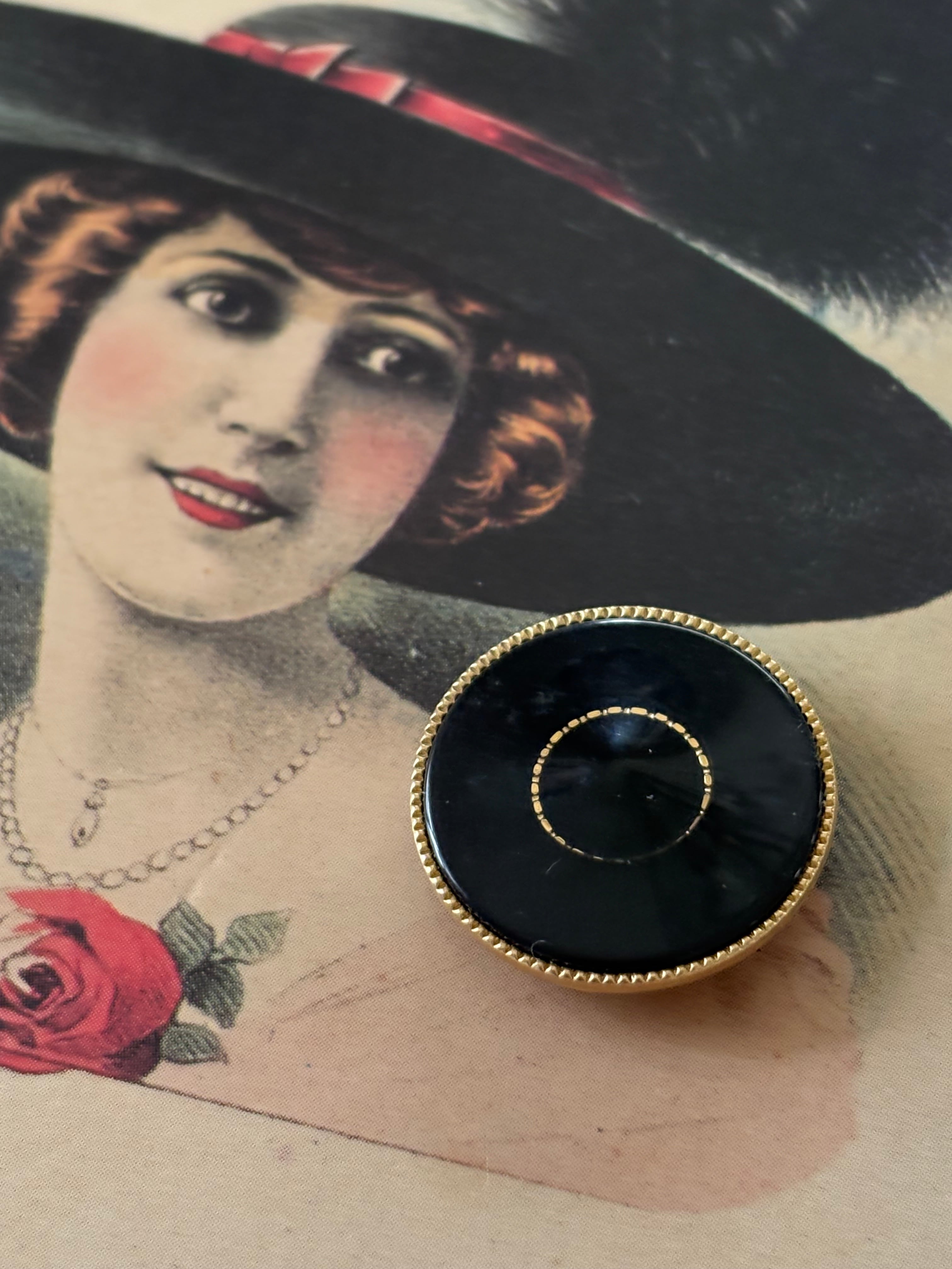 22mm Japaneseヴィンテージボタン レトロ ブラック×ゴールド メタル×樹脂 アクセサリーパーツ デコレーション材 レトロボタン