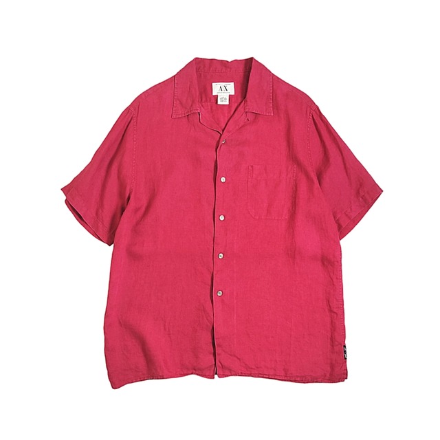 ARMANI / Open Collar Linen Short Sleeve Shirt