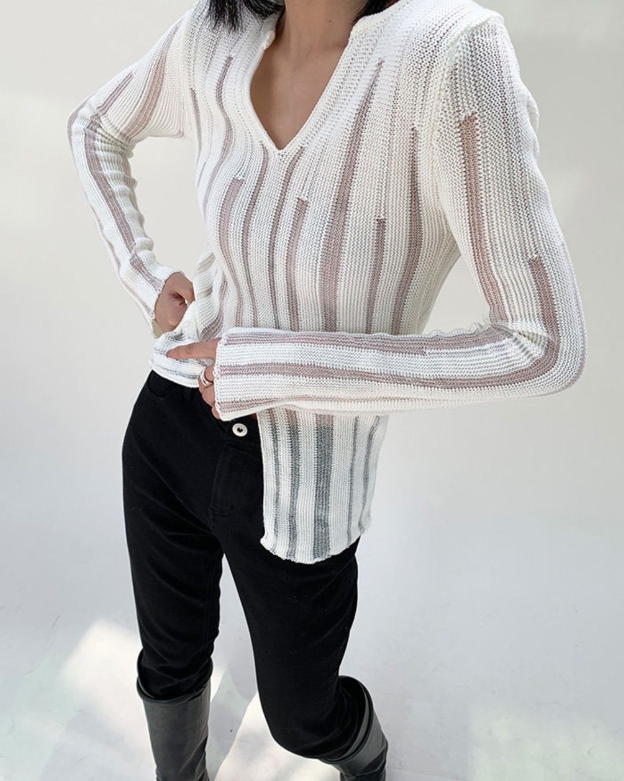 スリット入り 長袖 透かし編み サマーニット A0894 - 10