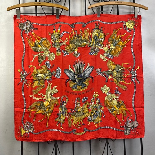 ◎.HERMES CARRES90 LES FETES DU ROI SOLEIL LARGE SIZE SILK 100% SCARF MADE IN FRANCE/エルメスカレ90シルク100%大判スカーフ(太陽王の祝典)2000000062839