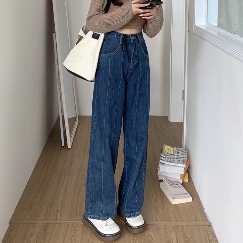 ダークブルージーンズ レディーススプリングオータムルーズパンツ ハイウェストウェスト 春物 秋物 試着室66842412770