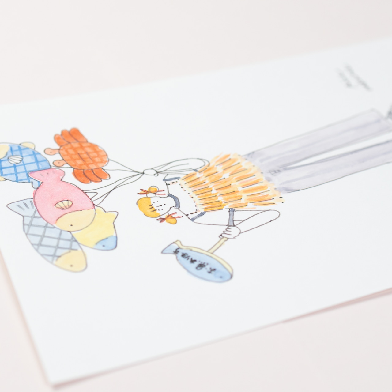 < Riie ／ ワカイリエ > ドローイング原画「お魚あります」