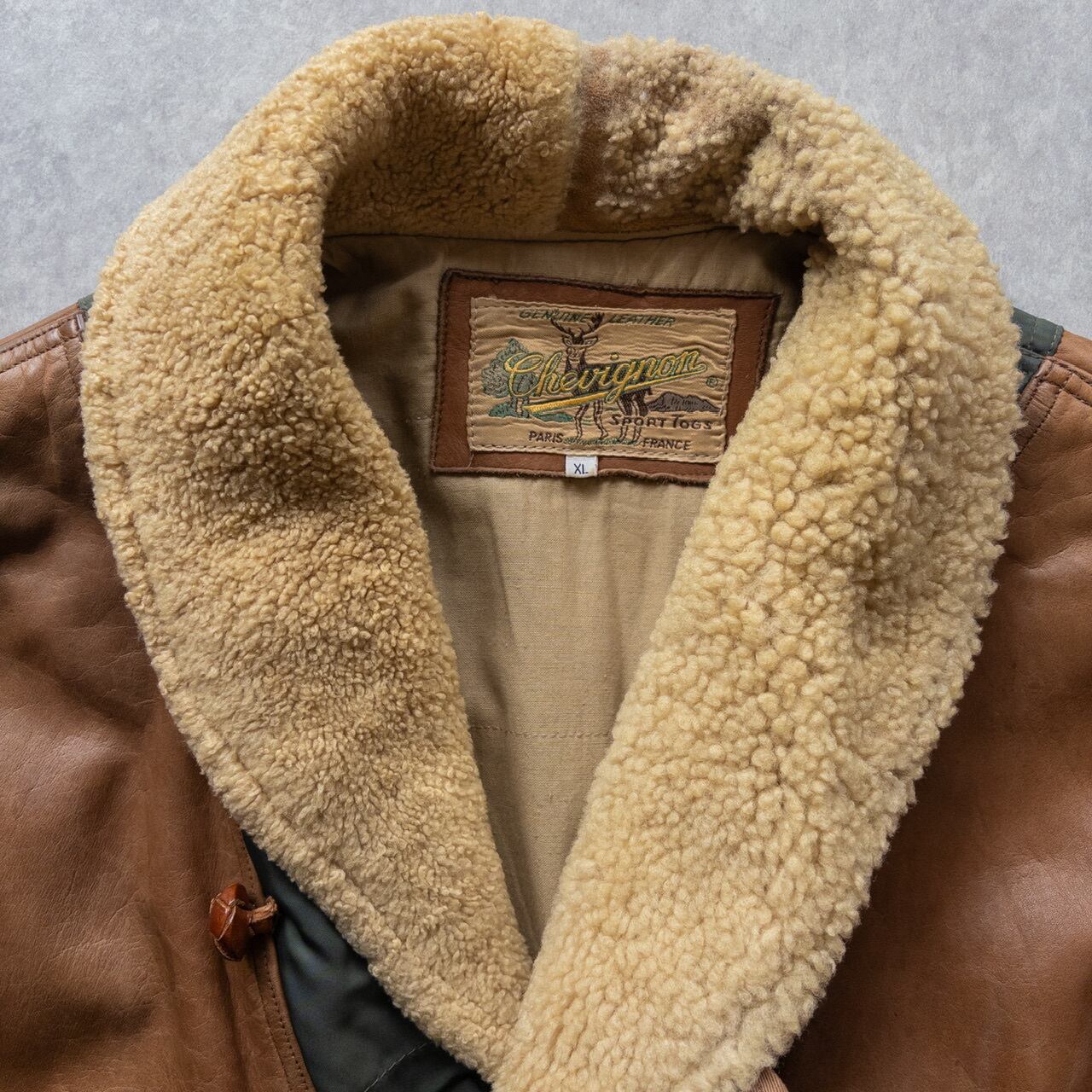 CHEVIGNON Cotton/Nylon/Leather Switching Shawl Collar Jacket | jose