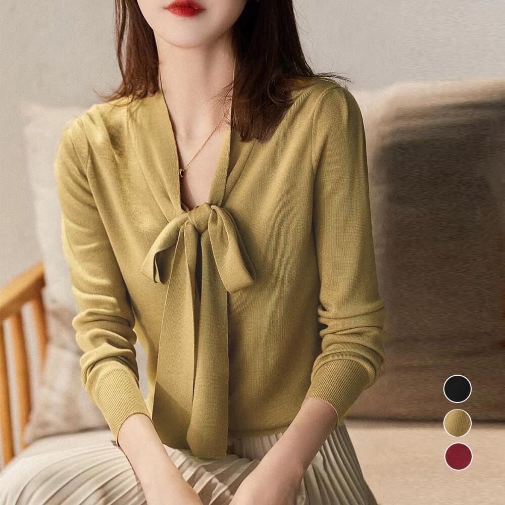 ボウタイニットトップス レディース 大人