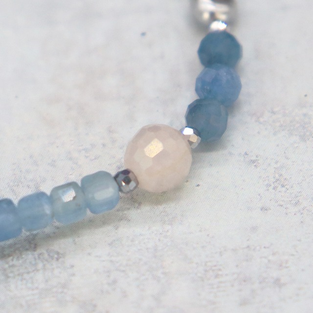 【Deep Sea Party】亀甲天珠×アクアマリン×クラック水晶 ブレスレット