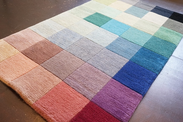 40 COLOR-BLOCK_FLOOR RUG_フロアラグ_ウールラグ_手織り