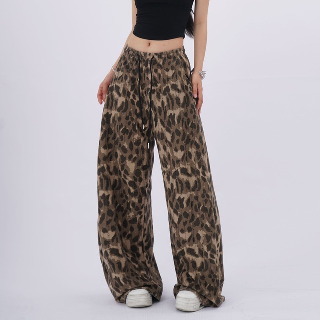 drawstring full length wide animal pattern pants la2866