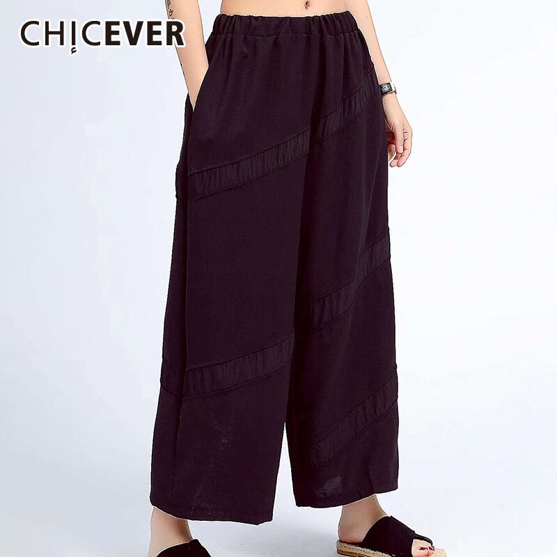 CHICEVERパッチワークパンツレディースウエストポケットオーバーサイズルーズロングワイドレッグパンツ2020春服 スプリング 春物 ワイドパンツ 6base512183356196