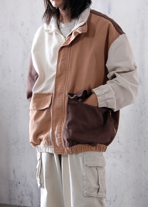 earth color switching denim jacket