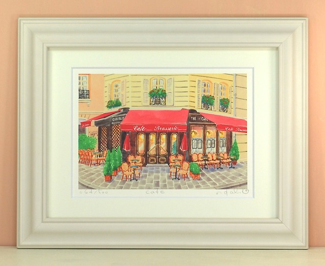 栗乃木ハルミ「cafe」 fタイプ　　　　　　　　　　　　　　　　　　　　　絵画・ 額入りアート