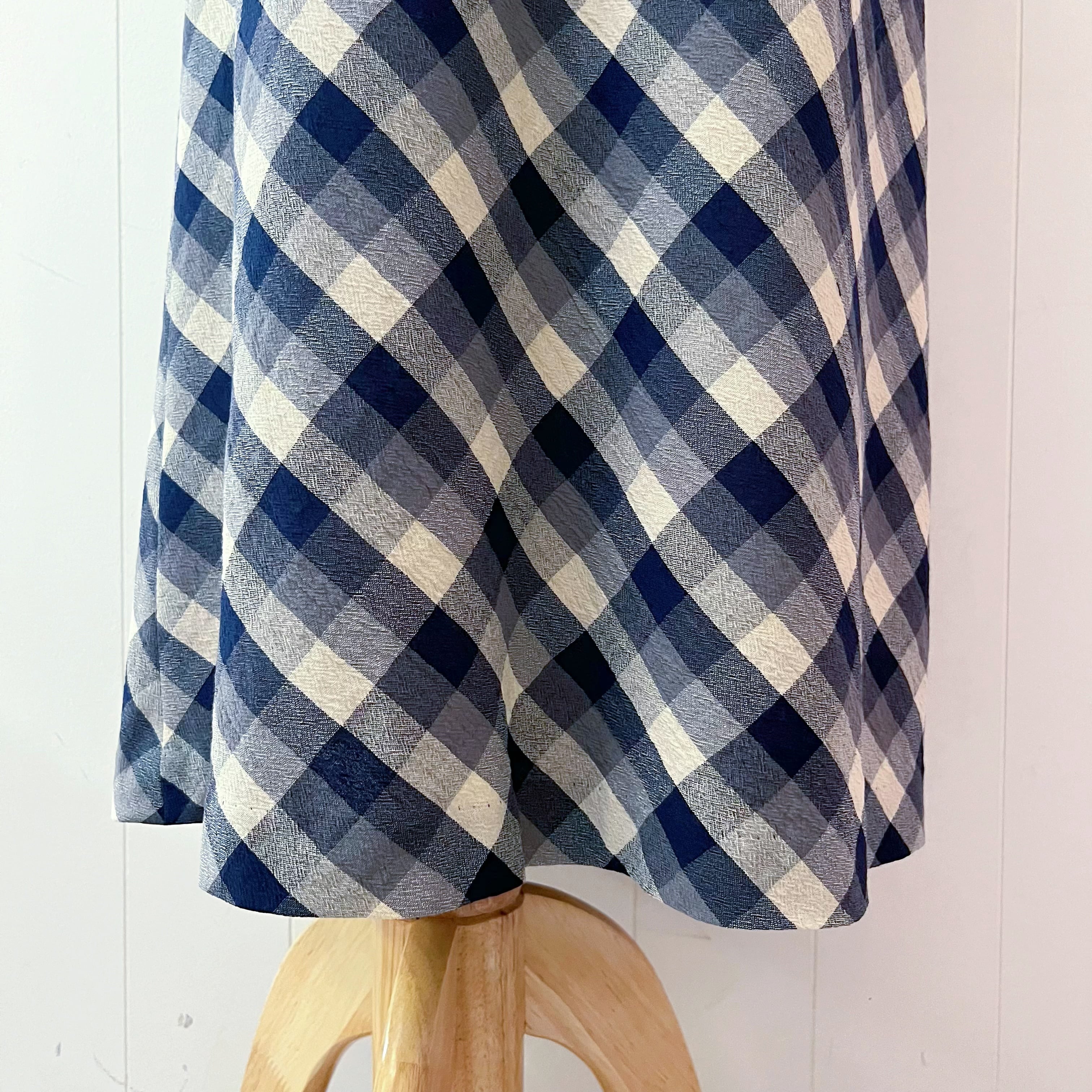 blue ivory check long skirt