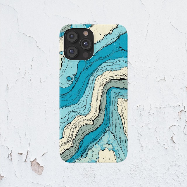 受注生産 iPhoneケース 水色の海流マーブル抽象｜抽象柄 PABS004B