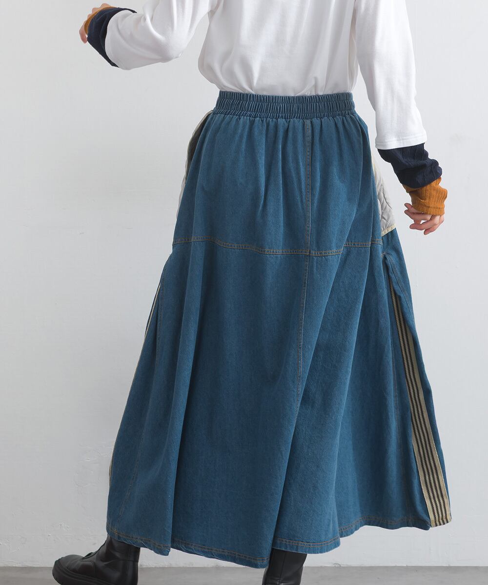 K53115 キルティング×8ozデニム異素材スカート / Quilted × 8oz Denim