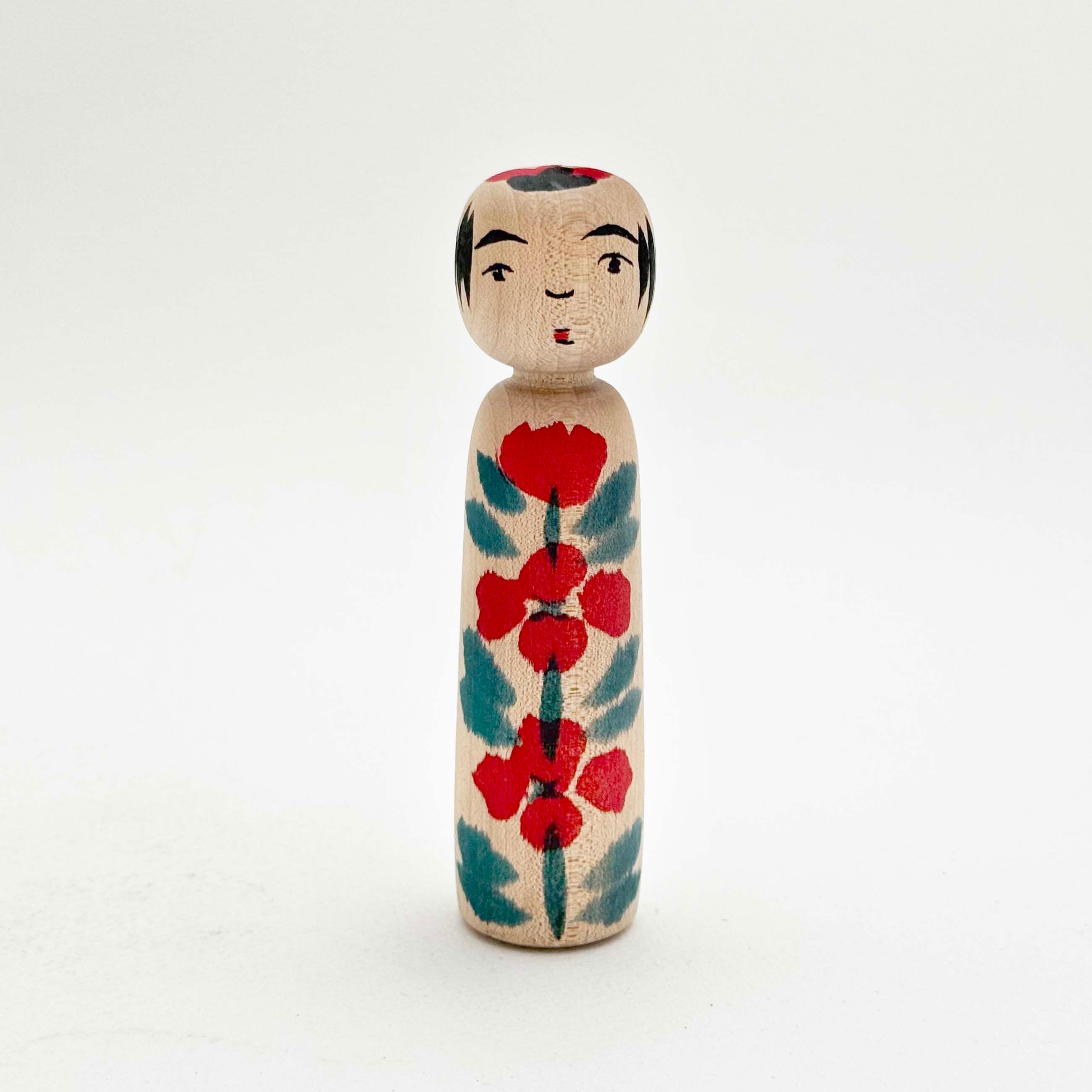 今晃工人こけし（花三輪）