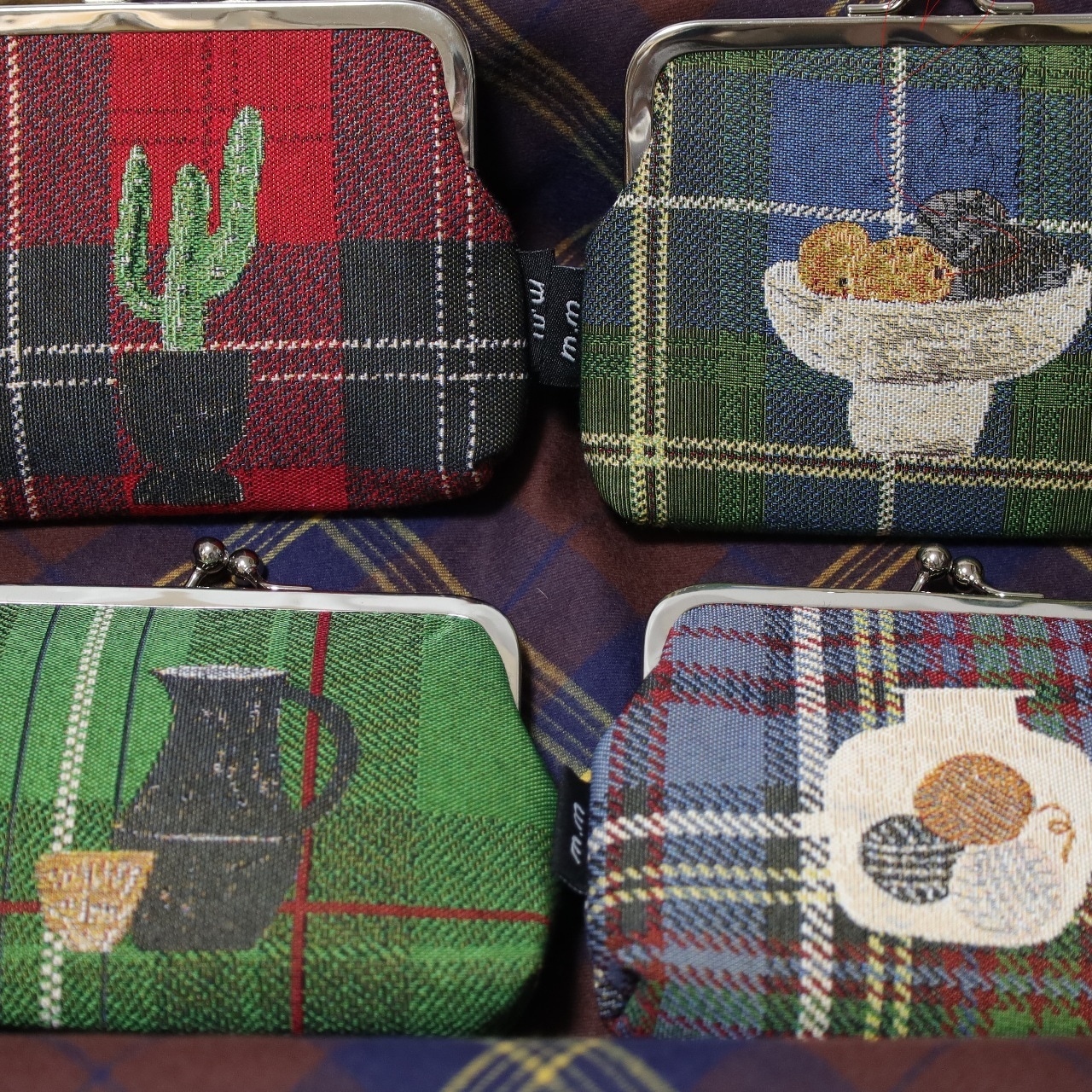 Matsuo Miyuki Mini Purse Maron がま口ポーチ チェックブルー