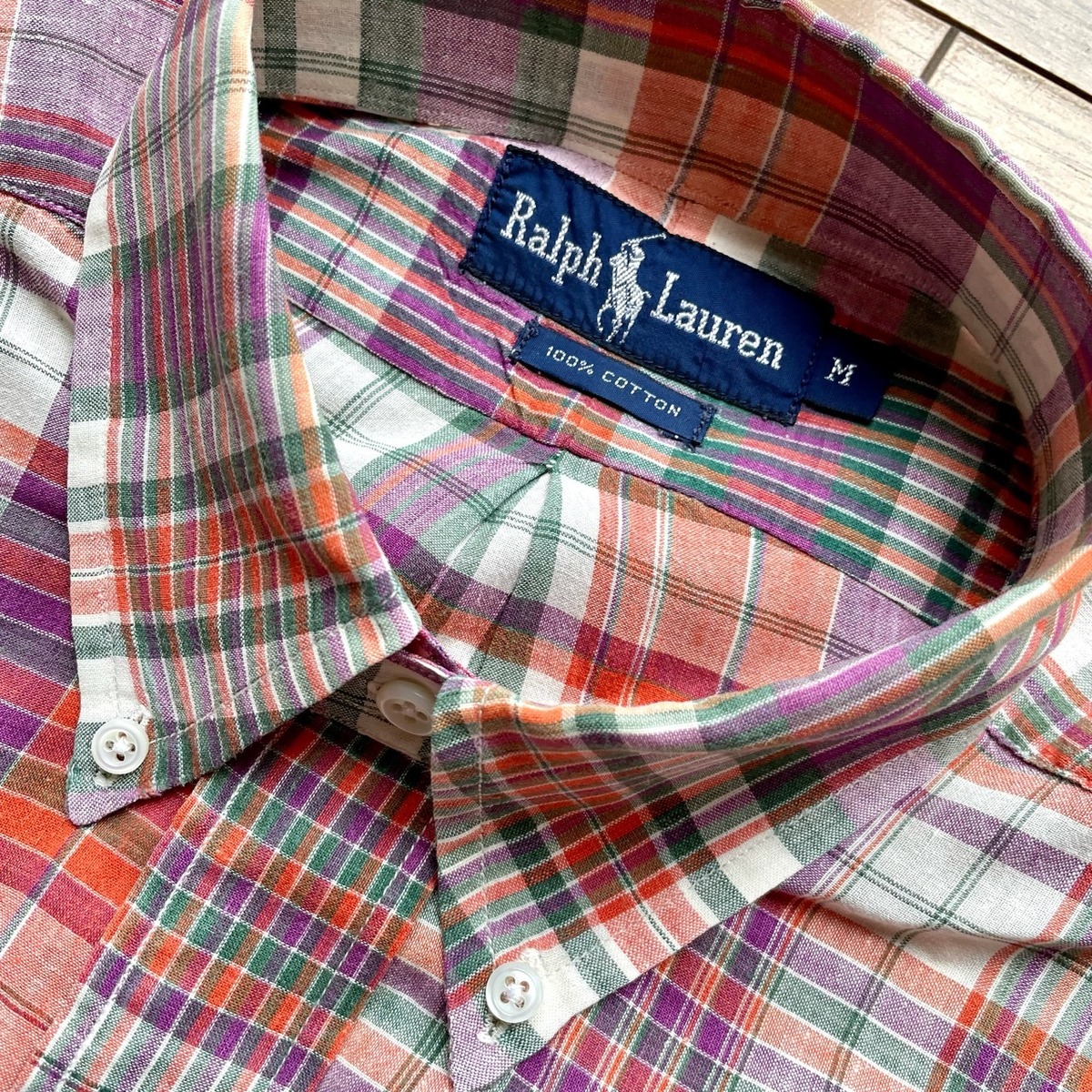 90年代 Polo Ralph Lauren マドラスチェック 半袖BDシャツ サイズM 