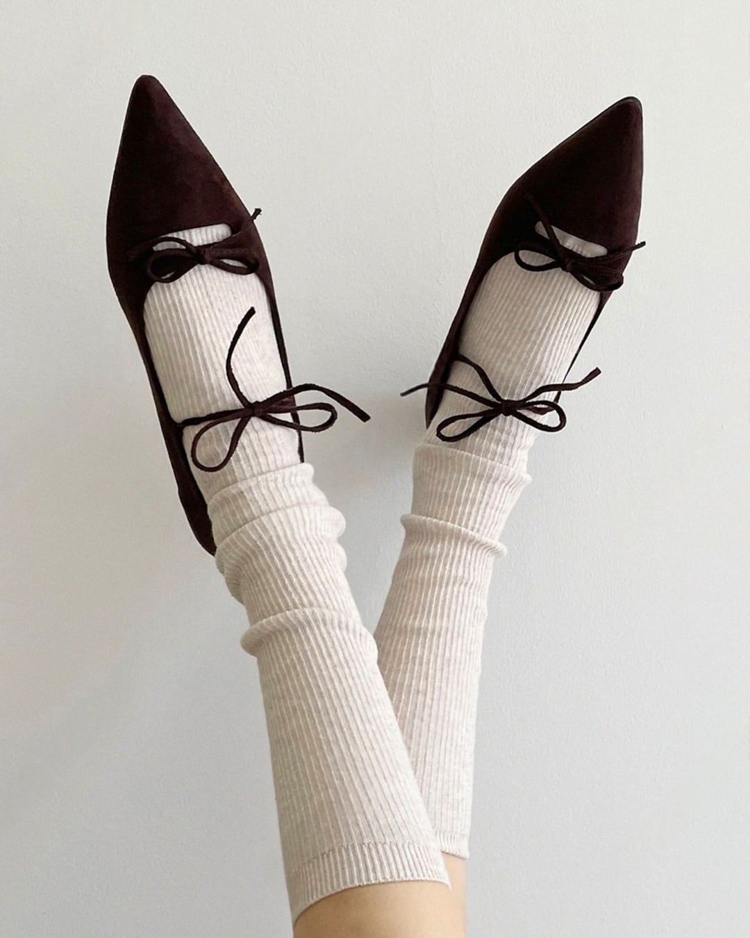 ポインテッドトゥダブルリボンフラットシューズ