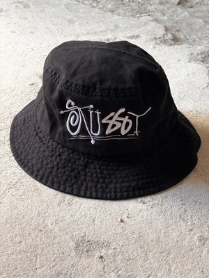00s OLD STUSSY/Bucket Hat/L/XL/バケットハット/ブラック/刺繍ロゴ/ステューシー/オールドステューシー