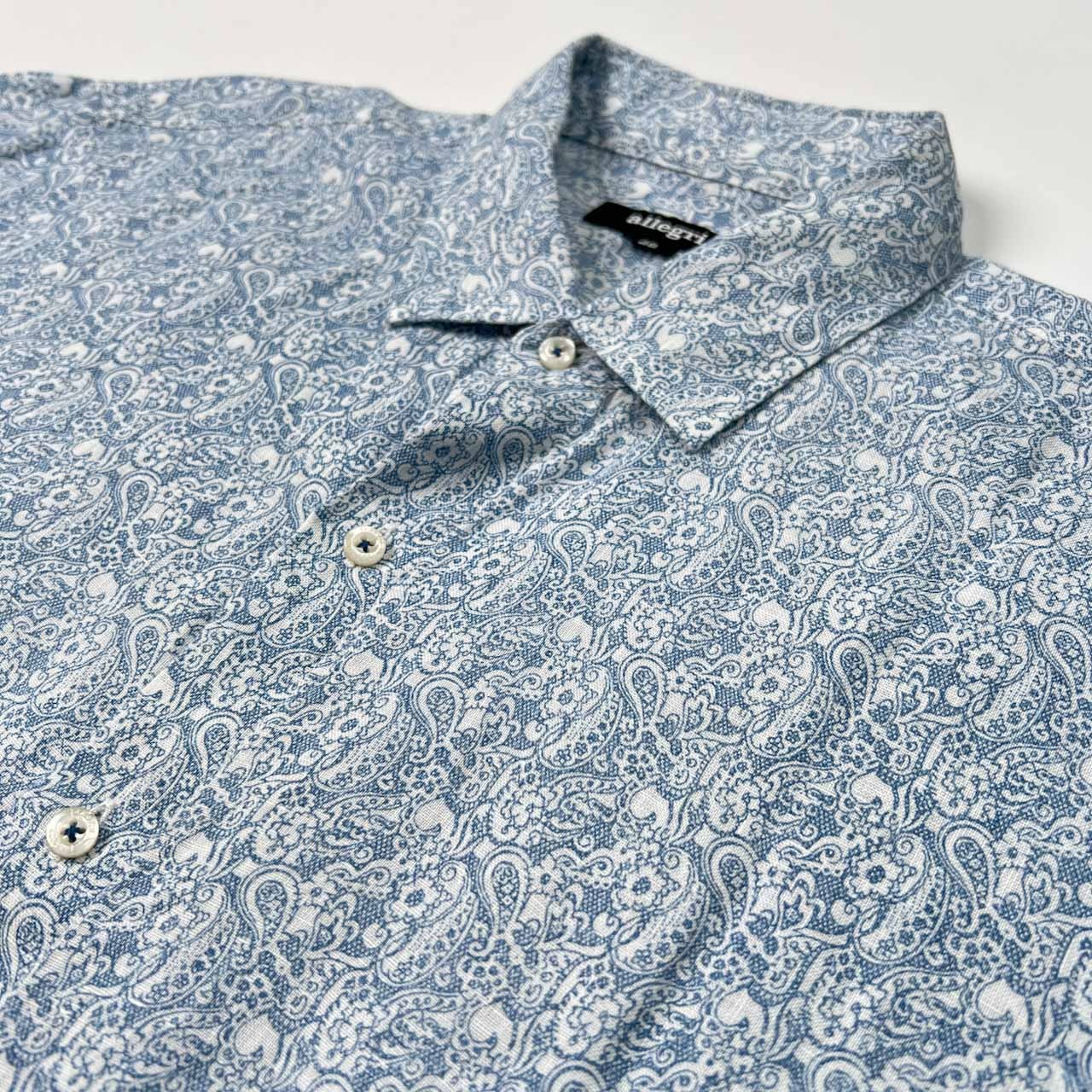 麻100% allegri アレグリ ペイズリー 半袖 リネンシャツ サイズ 48(L) /三陽商会/メンズ/水色系