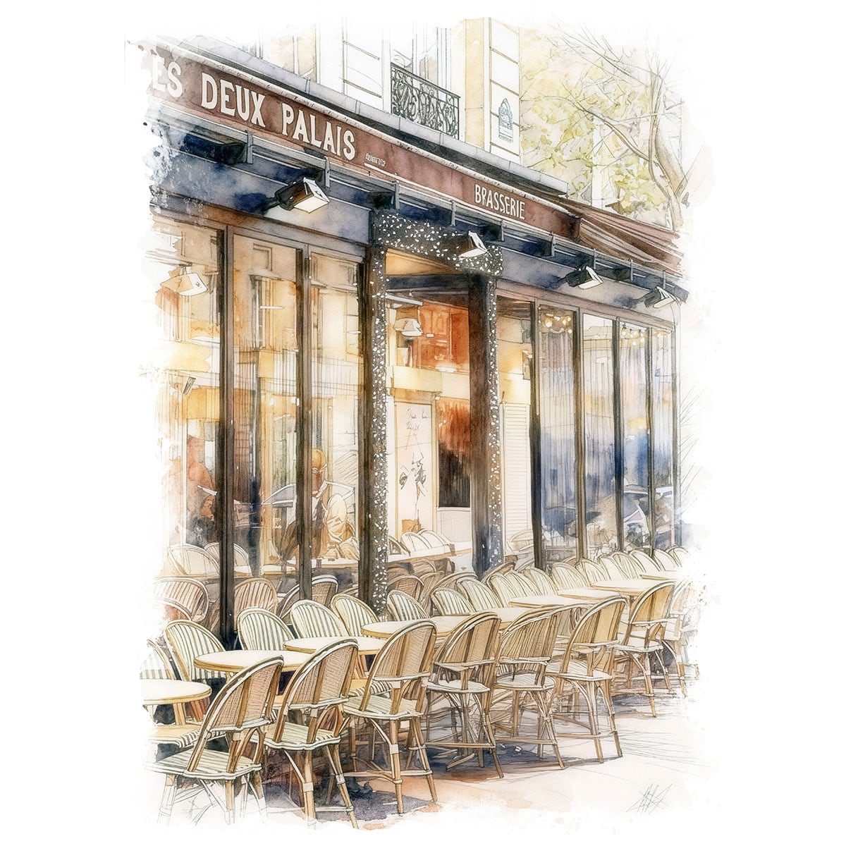 絵画 風景画(街並み) フランス パリのレストラン インテリアアート額付き 水彩画・油絵調 WAT0749