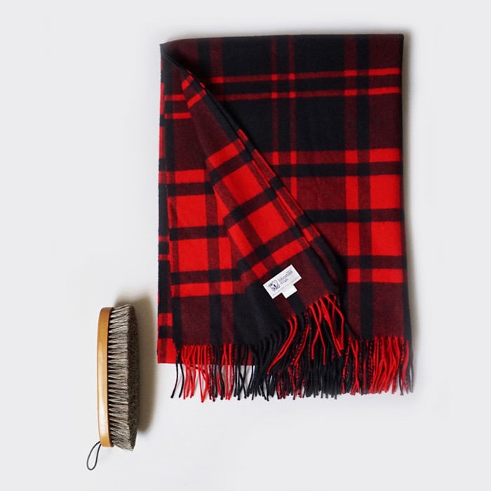 Drawer別注》ジョンストンズ カシミヤ大判ストール 赤×ネイビー ＃003