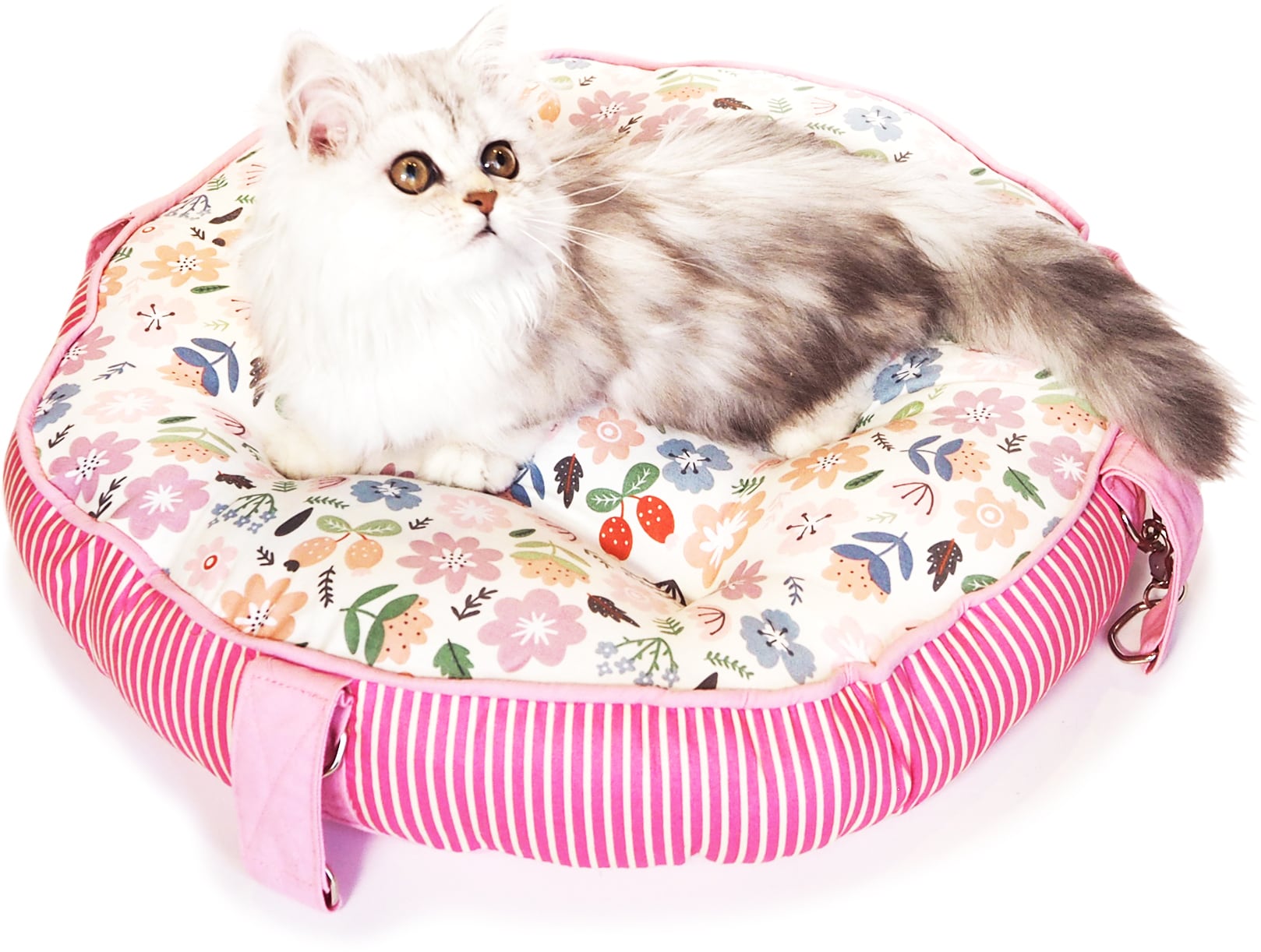 【猫ちゃん用】まぁるい猫のハンモック　花柄　ピンク/イエロー