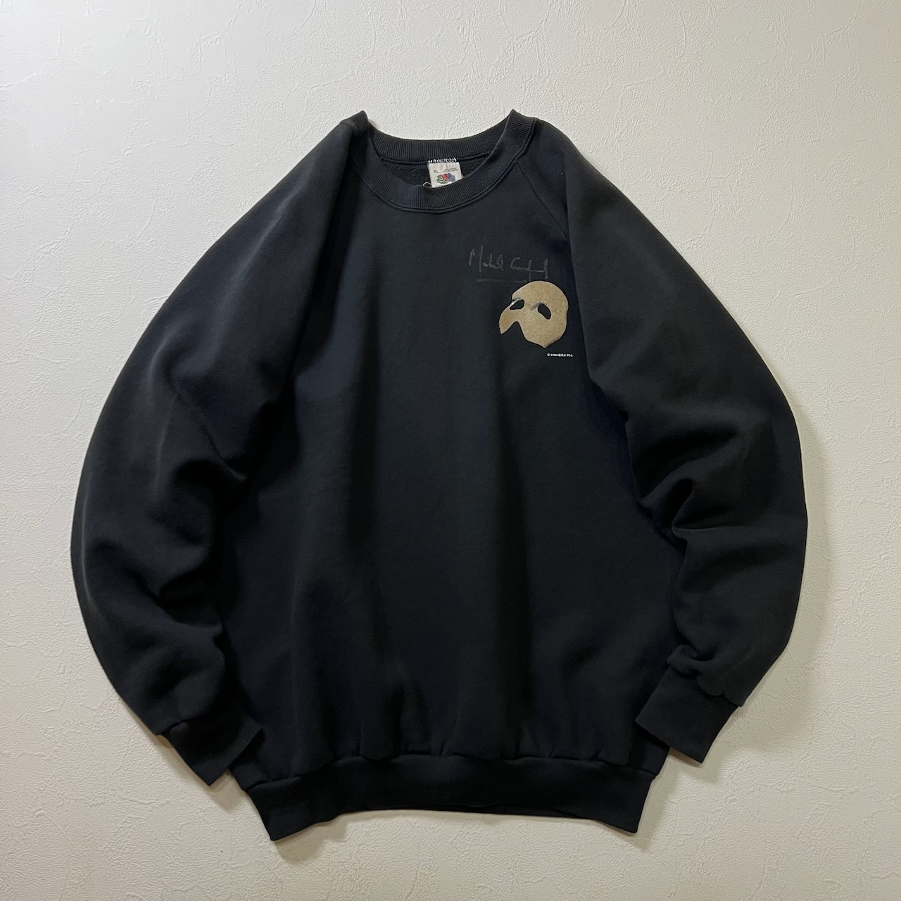 80s USA FRUIT OF THE LOOM オペラ座の怪人 ラグラン 両面プリント トレーナー スウェット ブラック XL 古着